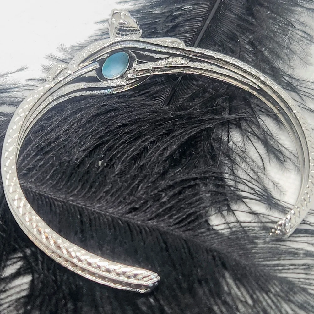 Genuine Larimar Snake Bangle. Adjustable Silver Bracelet. - Picture 3 of 8